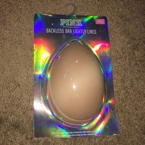 Tan backless/strapless bra. Package says B-C size